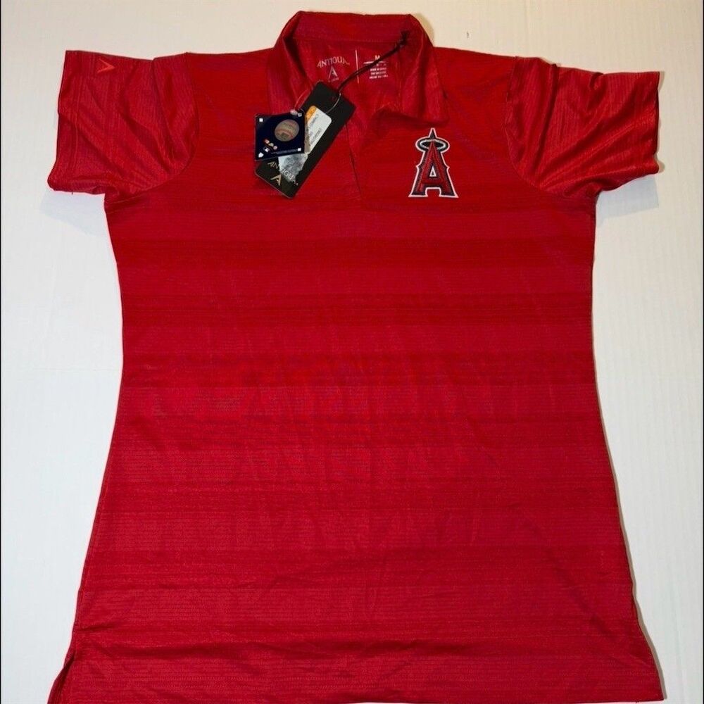 Antigua Polo Shirt Womens Size M Red Los Angeles Angels MLB Embroidered